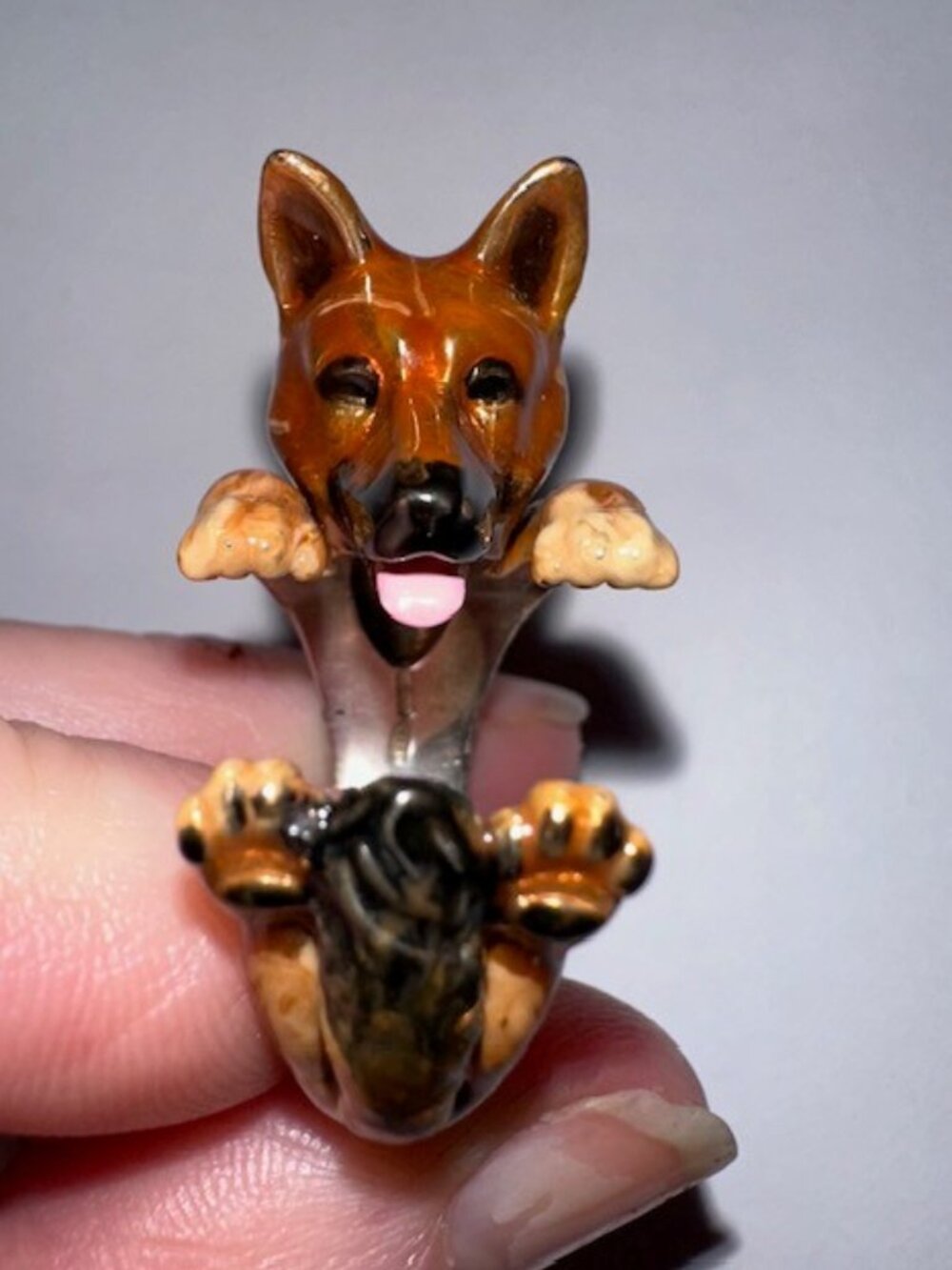 Dog Fever Sterling Silver German Shepherd Dog Enamel Hug Ring